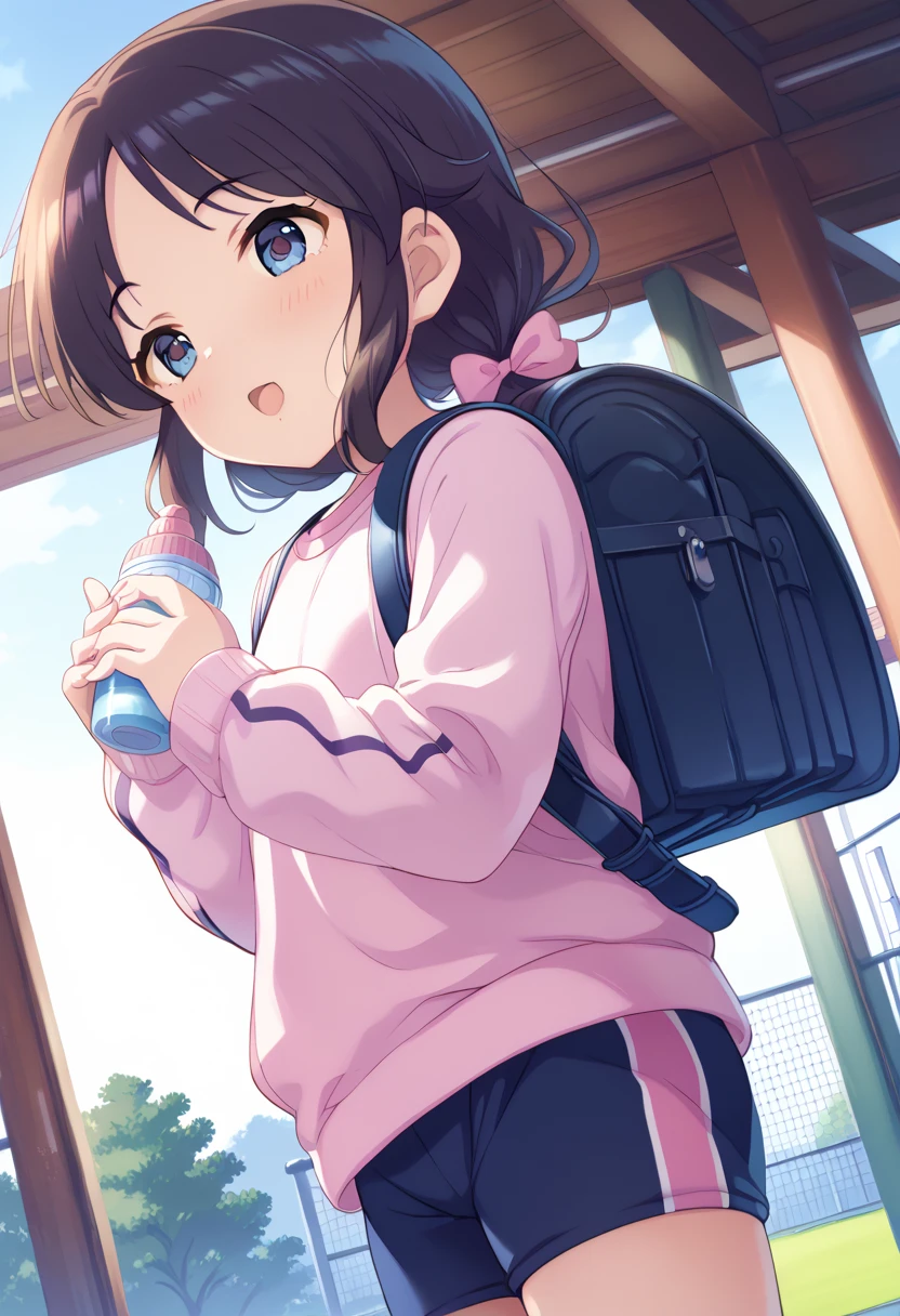 Turn your gaze to the viewer　 from behind 　　 lower angle 　winter　１ girls　Cute gym clothes　cute workout clothes 　Long sportswear 　long sleeve workout clothes　Bloomers　Bloomers1：5　Bloomersの食い込みをなおす　Bloomersを整える　 Sports Fields　Tachibana Arisu 