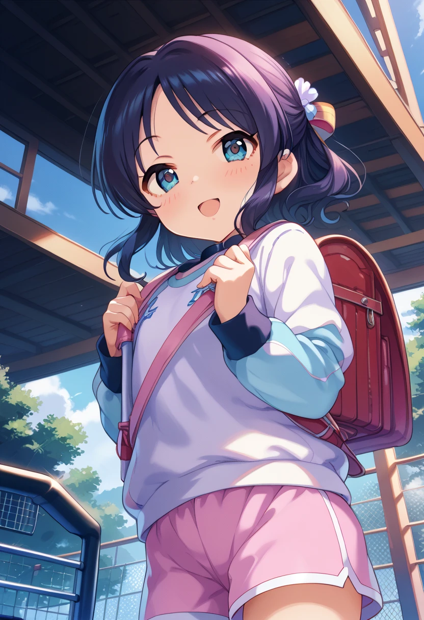 Turn your gaze to the viewer　 from behind 　　 lower angle 　winter　１ girls　Cute gym clothes　cute workout clothes 　Long sportswear 　long sleeve workout clothes　Bloomers　Bloomers1：5　Bloomersの食い込みをなおす　Bloomersを整える　 Sports Fields　Tachibana Arisu 