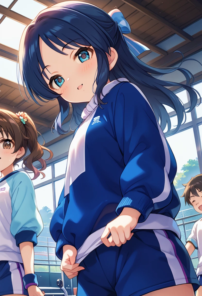 Turn your gaze to the viewer　 from behind 　　 lower angle 　winter　１ girls　Cute gym clothes　cute workout clothes 　Long sportswear 　long sleeve workout clothes　Bloomers　Bloomers1：5　Bloomersの食い込みをなおす　Bloomersを整える　 Sports Fields　Tachibana Arisu 