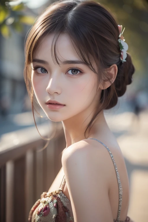 8k, best quality, Masterpiece , super high resolution, ( realism: 1.4), Original photo, ( realistic skin texture : 1.3), ( Film Grain: 1.3), 1 girl , Beautiful Face Details, Masterpiece , best quality, Top Body High Quality Photo Stretched ,