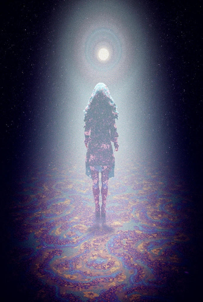 The image is anime style cowboy bebop and Darker than black with shadows and dim lights, anime style although somewhat adult and dark, It shows a sculpture of a woman made of stone., praying kneeling on a sandy road at night.