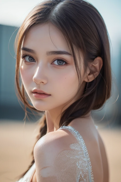 8k, best quality, Masterpiece , super high resolution, ( realism: 1.4), Original photo, ( realistic skin texture : 1.3), ( Film Grain: 1.3), 1 girl , Beautiful Face Details, Masterpiece , best quality, Top Body High Quality Photo Stretched ,