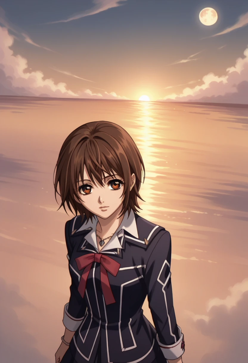  score_9,  score_8_above,  score_7_above,   source  _animated,  art, 
, Alone, 1 girl,  brown hair ,  short hair,   school uniform ,  brown eyes, 
Love, aboveper body, bracelet
outdoor, sky, Evening,  Full Moon,