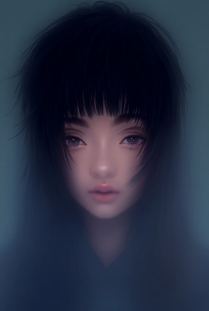 A woman with black hair and bangs holding her face in her hands, inspired by Kanō Naizen, janice sung, inspired by Miwa Komatsu, eiko ishioka, paru itagaki, inspired by Tadashi Nakayama, sui ishida with black hair, She has black hair,By bangs, Zhang Jingna, Beautiful photorealistic images