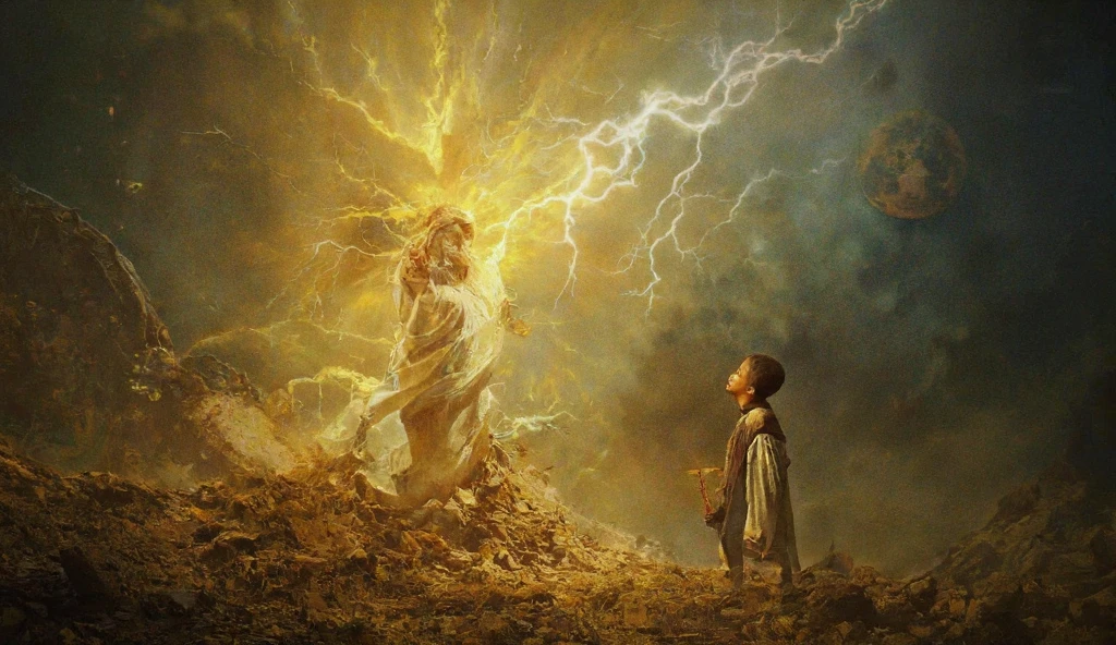 divine orthodox light and clouds glow with divine light . around the nature of Russia . in the sky silhouettes of angels from them depart divine light Christianity