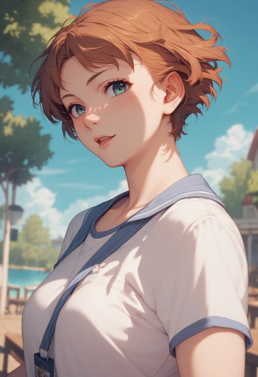 tachibana rui, short hair, abergonzada