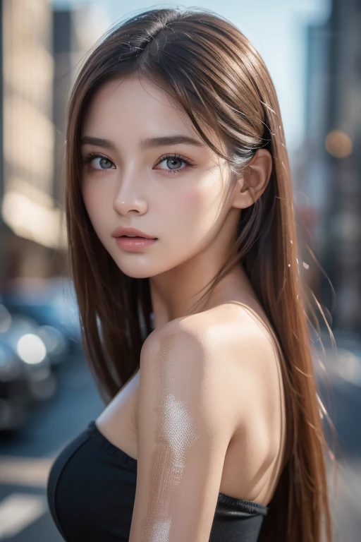 8k, best quality, Masterpiece , super high resolution, ( realism: 1.4), Original photo, ( realistic skin texture : 1.3), ( Film Grain: 1.3), 1 girl , Beautiful Face Details, best quality, Top Body High Quality Photo Stretched ,