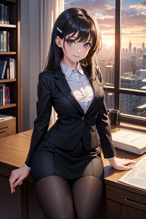 Best Quality, masutepiece, sexy woman organizing documents、stand in front of the file cabinet、He has a gentle expression on his face.、s Office、(Wearing a tight office suit)、Wearing high heels、Later shots
