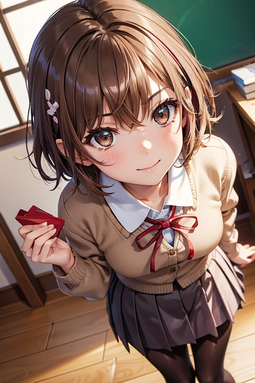 misaka mikoto、 shiny hair,  short hair, (美しい brown eyes、Sparkling Eyes, fine grain、  perfect highlight)、smile、 super detailed eyes、hair clip, very detailed face,  very detailed eyes,cowboy shot,、( One Girl )、 ,


masterpiece,  top quality ,  high res,  One Girl , Alone,  short hair, Brown Hair,  brown eyes, bedroom、(( pantyhose))、(Japanese School Uniform)、(Knitted outerwear)、(showing panties)