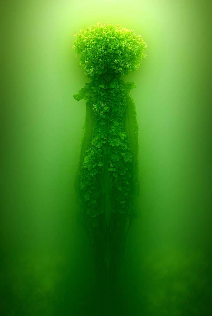 full-length person painted in green monochrome
