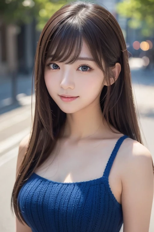 ​masterpiece、 Tell me about 1 beautiful girl、 detailed eyes、Swollen eyes、 top quality , 超A high res, (Realism: 1.4), cinematlic lighting、 Japanese 、 Asian Beauties、 super beauty、 Beautiful skin、Slender、Body facing forward、( super realistic)、( high res)、(8k)、( very detailed)、(美しく detailed eyes)、( ultra-detailed)、 (wall-)、 detailed face 、bright lighting、 Professional Writing、 viewers、 with little pubic hair、( The costume is a knitted dress)、 long hair,  hair is disheveled,   asymmetrical bangs that grab the chest, 、 Night Scene、Brown Hair、Japan is an idol、 Korean idol、 hposing gravure idol 、、、 tall , smile, Park view、