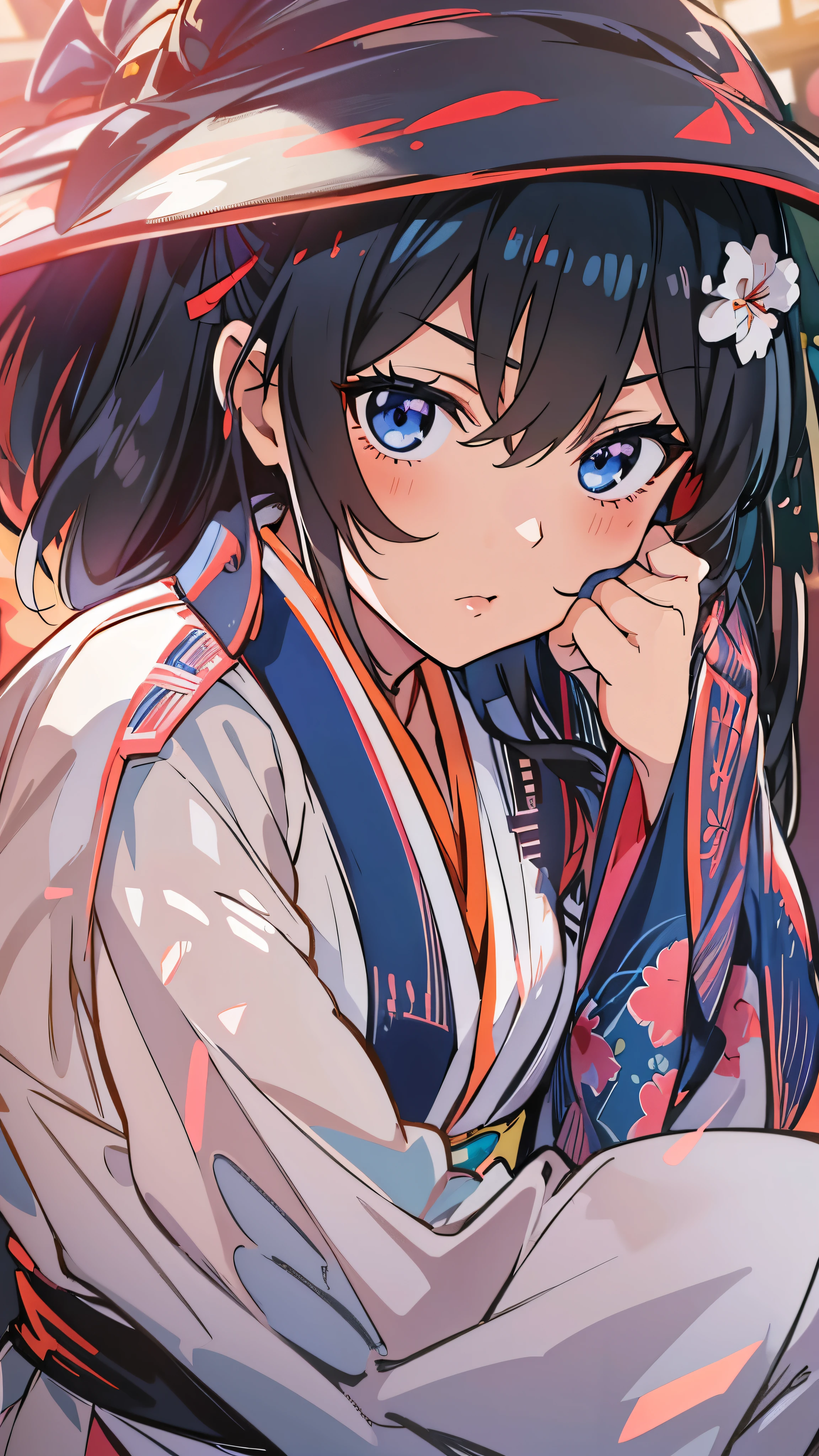  beautiful, masterpiece,  top quality ,  Extremely Detailed Faces,   perfect lighting,  1 girl, Alone,  matoi ryuuko , Japanese clothing, kimono, short kimono,   cowboy shot