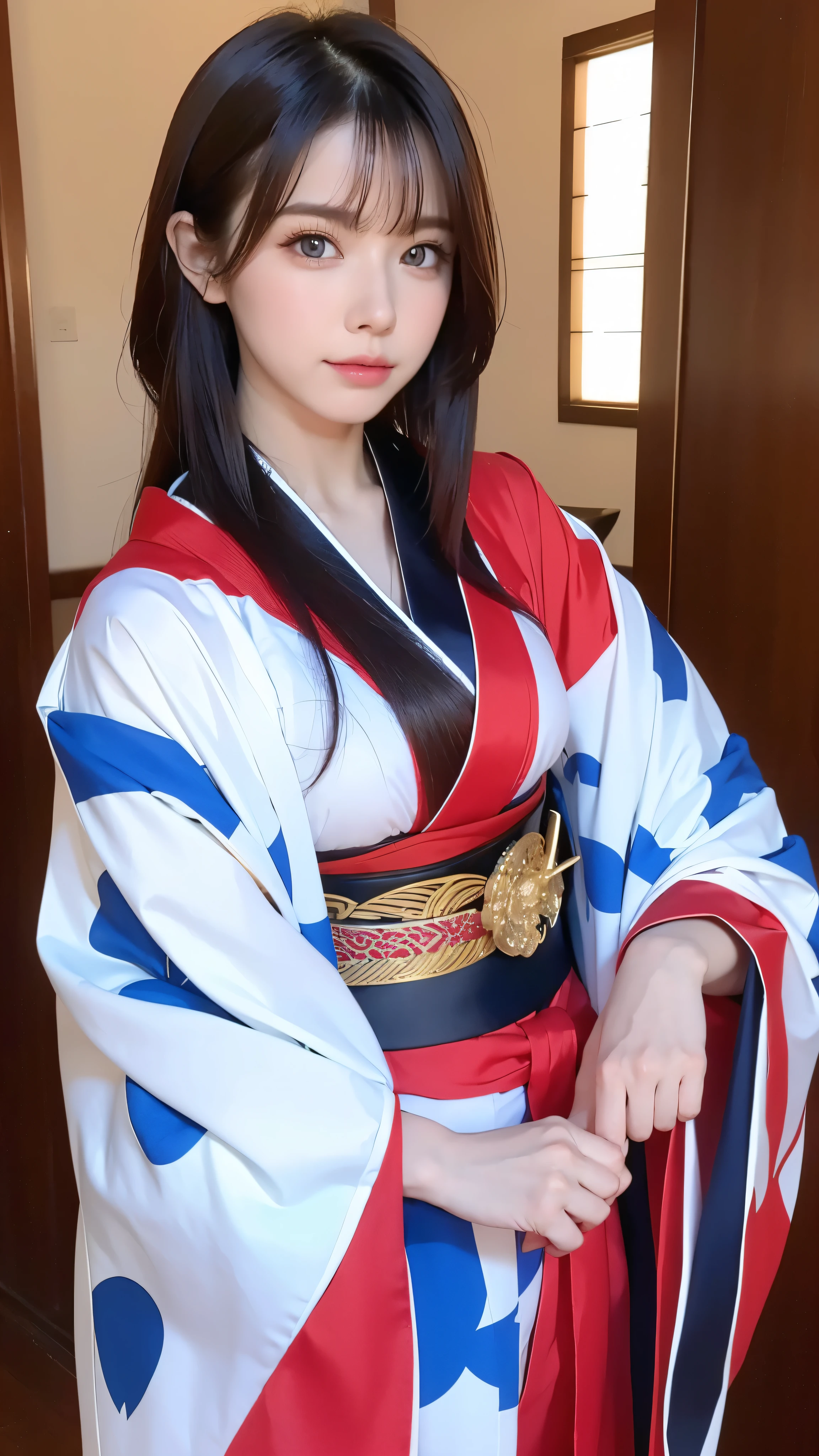  beautiful, masterpiece,  top quality ,  Extremely Detailed Faces,   perfect lighting,  1 girl, Alone,  matoi ryuuko , Japanese clothing, kimono, short kimono,   cowboy shot