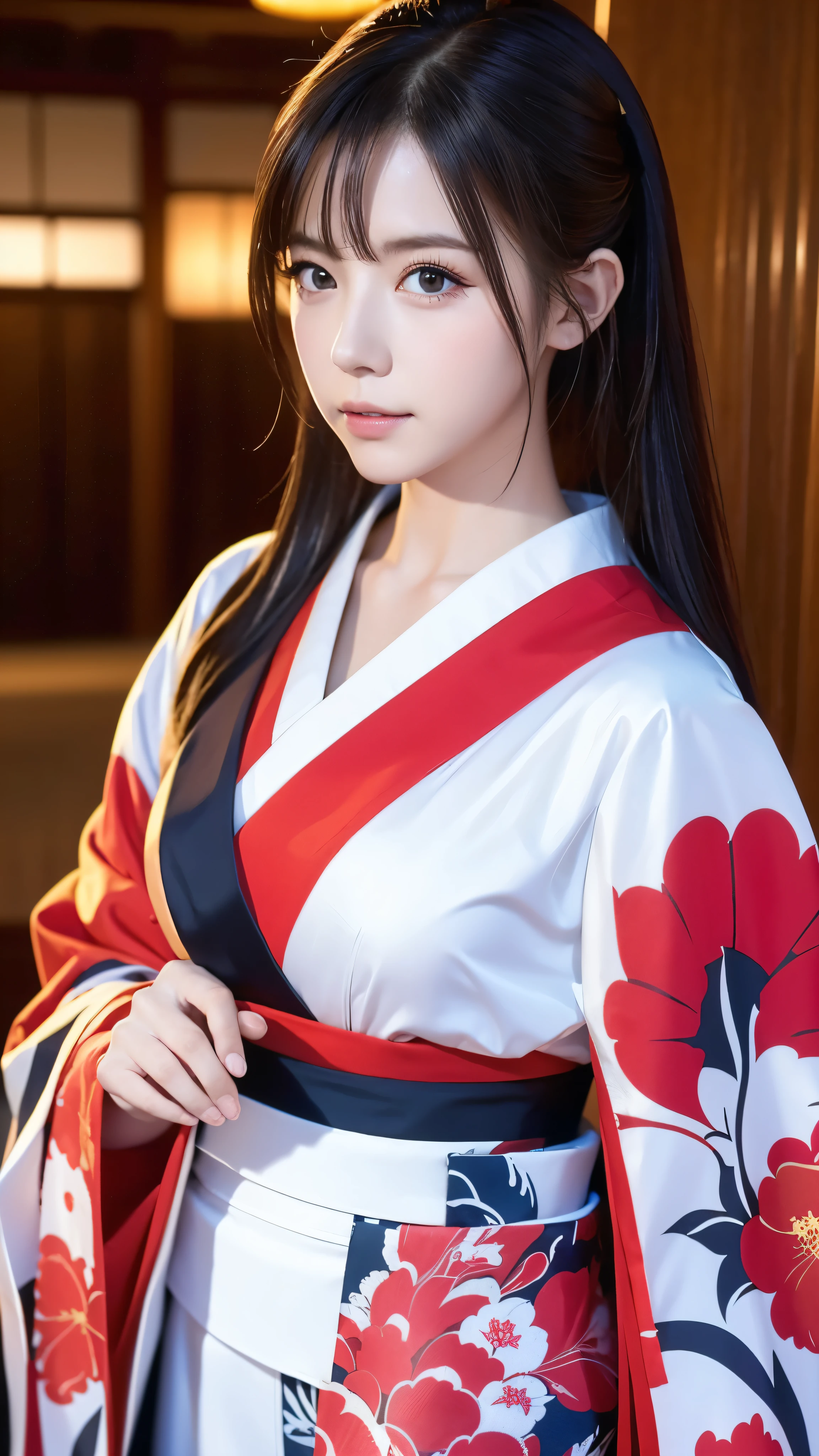  beautiful, masterpiece,  top quality ,  Extremely Detailed Faces,   perfect lighting,  1 girl, Alone,  matoi ryuuko , Japanese clothing, kimono, short kimono,   cowboy shot