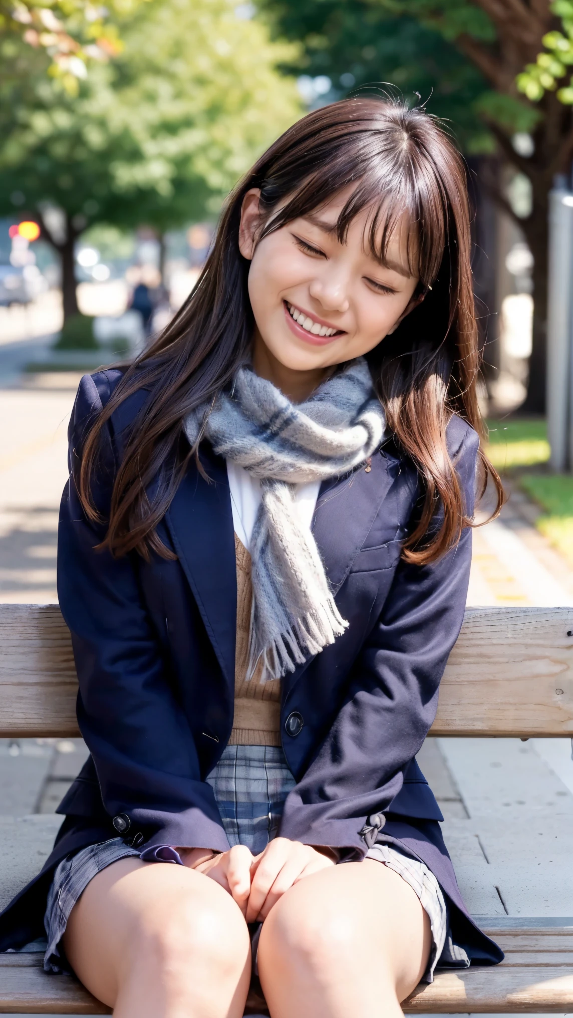 (masterpiece, highest quality:1.2), 8k, Young and beautiful girl, 85mm,Official AR RAW Photos,、The clothes are big、Show me your ears、photo shoot, Cute Face, Thighs, After-School Classes, Embarrassing、Are standing、smile、No makeup, Film Grain, chromatic aberration, Sharp focus, Face Light, Bright lighting, 20th generation, Detailed face, Background Blur、Tight waist、Sailor suit、cardigan、Navy blue mini skirt、pull up the skirt with your hands((She&#39;s wearing cute white panties))、Look forward、Spread your legs、Show your ass