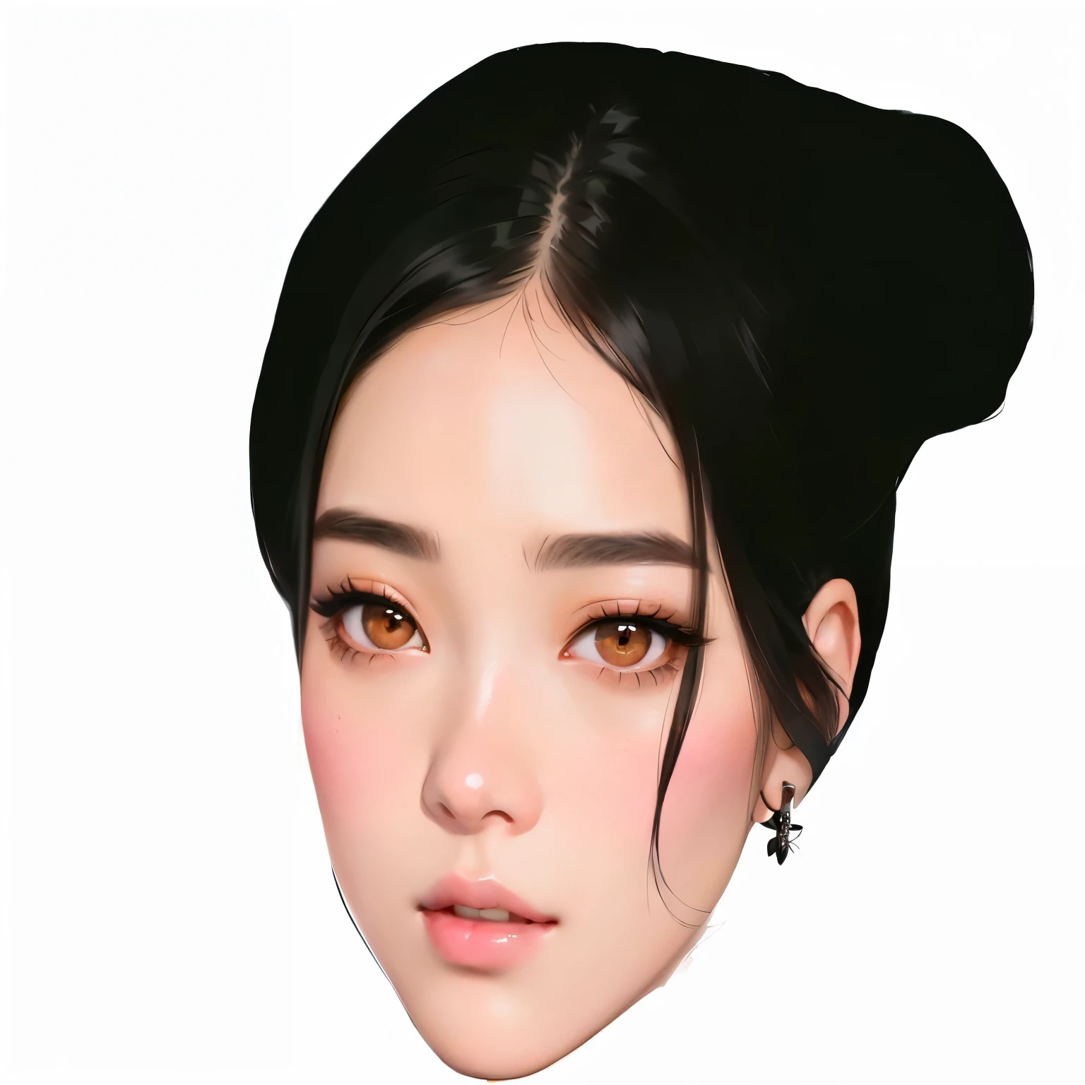 a close up of a woman with a black hair and a white shirt, inspired by Sim Sa-jeong, portrait jisoo blackpink, kawaii realistic portrait, artwork in the style of guweiz, guweiz, wlop glossy skin, wan adorable korean face, realistic beautiful face, real detailed face, made with anime painter studio, realism artstyle, korean face features