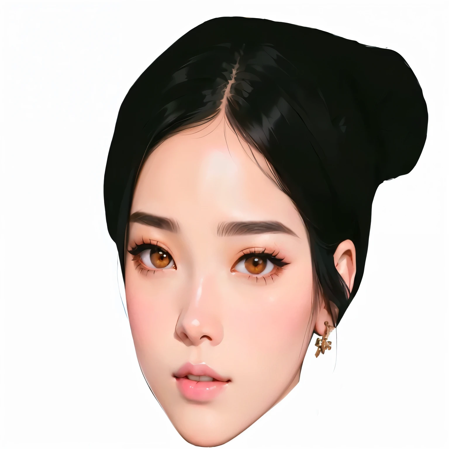 a close up of a woman with a black hair and a white background, inspired by Sim Sa-jeong, portrait jisoo blackpink, wlop glossy skin, guweiz, wan adorable korean face, jisoo from blackpink, in the art style of bowater, artwork in the style of guweiz, made with anime painter studio, with round face