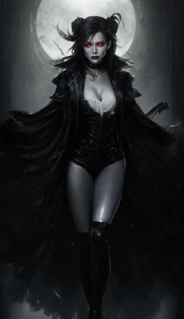 Super sexy powerful sorceress creating an earthquake with magic, beautiful image, highly detailed, dark robes, stockings, boots, dynamic pose, maximalist, Character focus ,sci-fi, looks into camera, (highly detailed face 1.6), (detailed legs 1.2), (detailed feet 1.2), full body image, science fiction, beautiful image, highly detailed, maximalist, dark anime, rain, neon, darkness, highly detailed, maximalist, cinematic