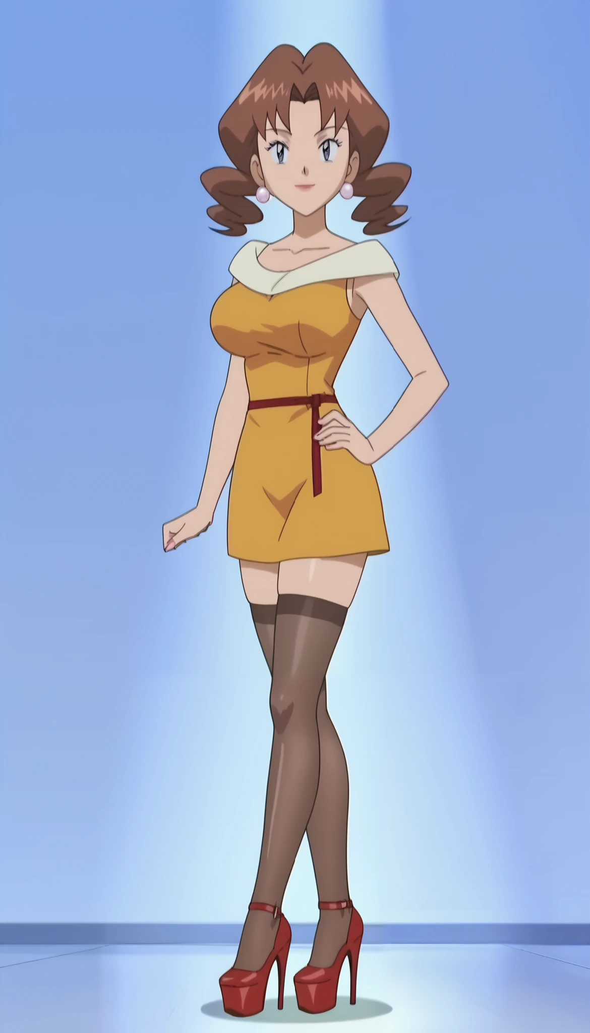Anime girl in a short dress and high heels posing for a picture - SeaArt AI