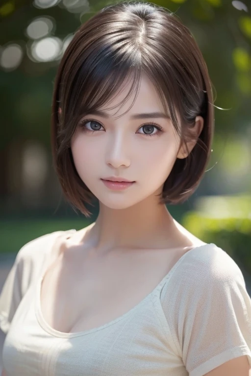 1 girl, alone, blurry background, black hair, outdoor, light shines on your face, blurry, black eye, Upper body, lips, Day, null, realistic, blue null, shirt, white shirt, short hair, Jacket, closed mouth, looking to the side, Jenshin,
highest quality, photograph \(Moderate\), realistic,(very detailed顔:1.2), (very fine eyes:1.2),amazing, nice, film grain, grainy,very detailed, detailed skin texture,( short jeans,white tank top,