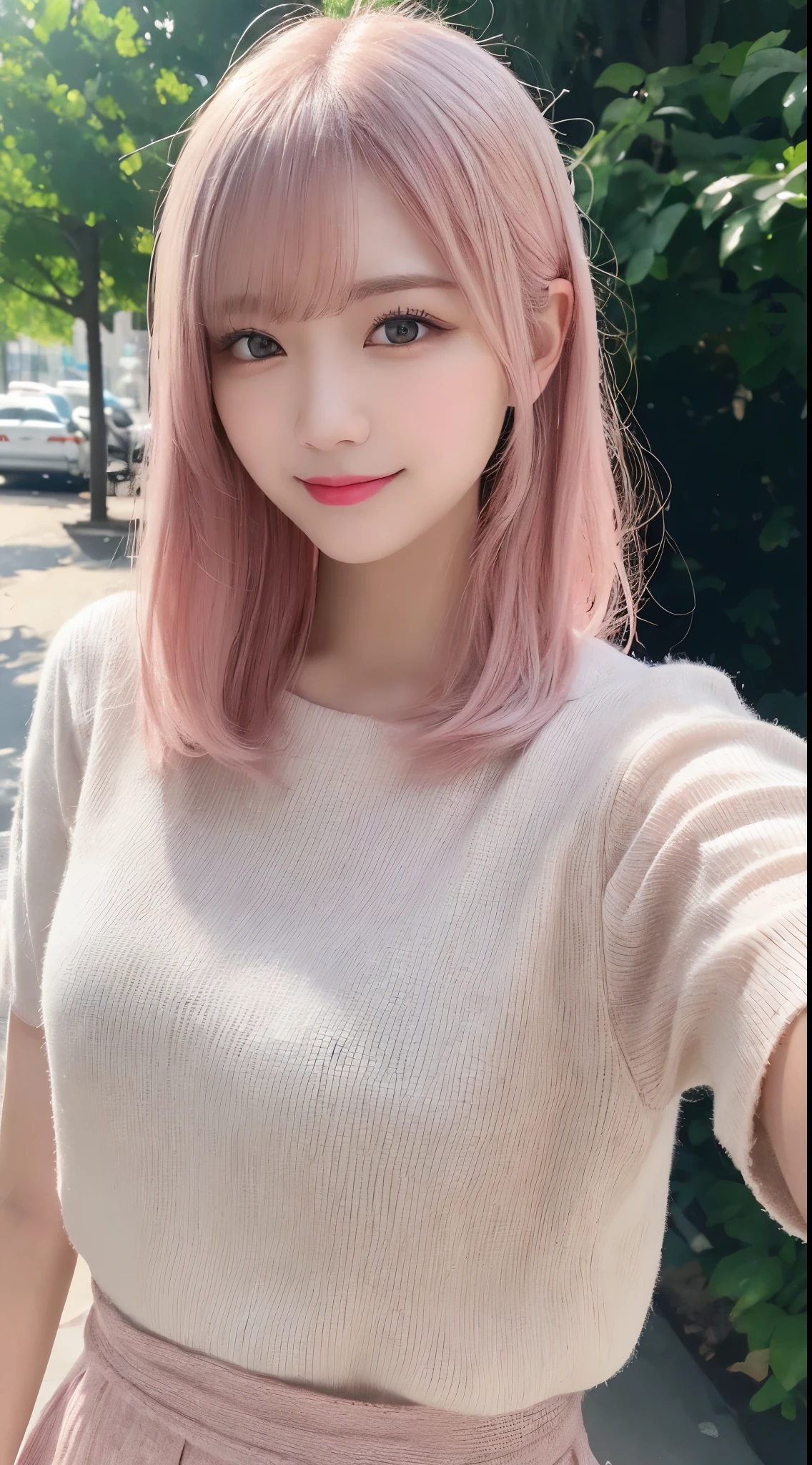 (Bottomless :1.8),(nude :1.5),((highest quality, 8k, masterpiece:1.3)), concentrate: 1.2, Perfect body beauty: 1.4, Hip: 1.2, ((Layered Haircut, chest: 1.2)), (Wet clothes: 1.1), (rain, street:1.3), Bandeau dress: 1.1, Highly detailed face and skin texture, Fine Eyes, double eyelid, Whitening skin, Long Hair, (shut up: 1.3), smile,Pink Hair