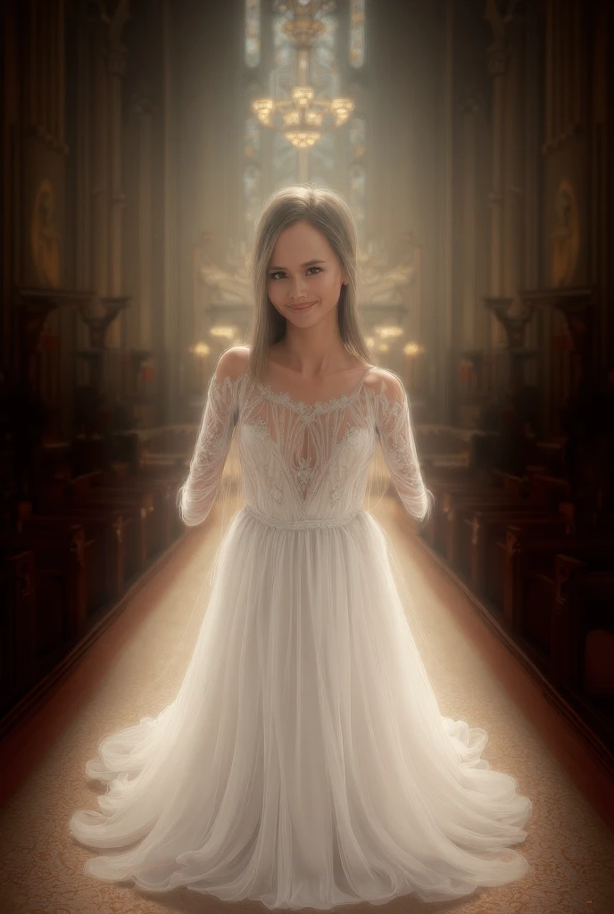 Arafed young woman in a wedding dress and veil smiling while holding hands together, Karol Bak de Emma Watson Nun, Filme ainda de Emma Watson, Arte no estilo de Guweiz, Filme ainda de Emma Watson, Emma Watson como um anjo, Obra-prima de Guweiz, Wojtek FUS, um alambique de um feliz, Emma Watson como Joana D'Arc