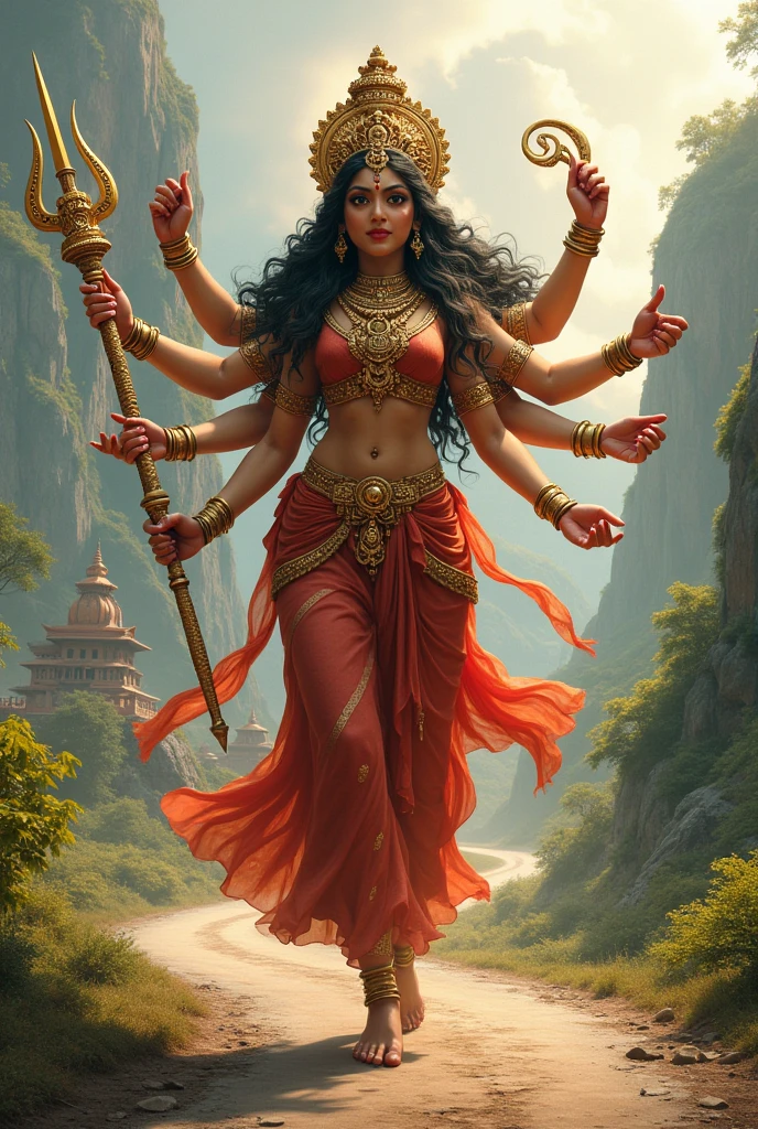 Maa durga bhvani realistic , and Shiva standing near