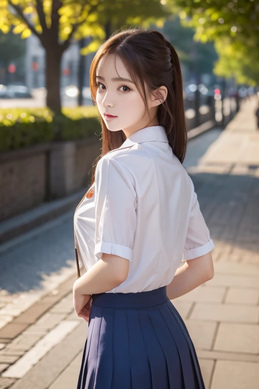 8k wallpaper,top-quality,masuter piece,ultra-high resolution,HDR,Photo Real,Cute girl, 23-years old,Looking at the camera,solo, thin waist,enchanting posture,uniform