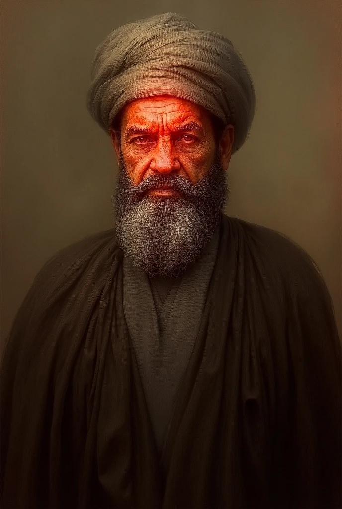 amano yoshitaka,  Logo Design, Headshot of a very old Saudi Arabian Bedouin, Duotone, Red and Black Only