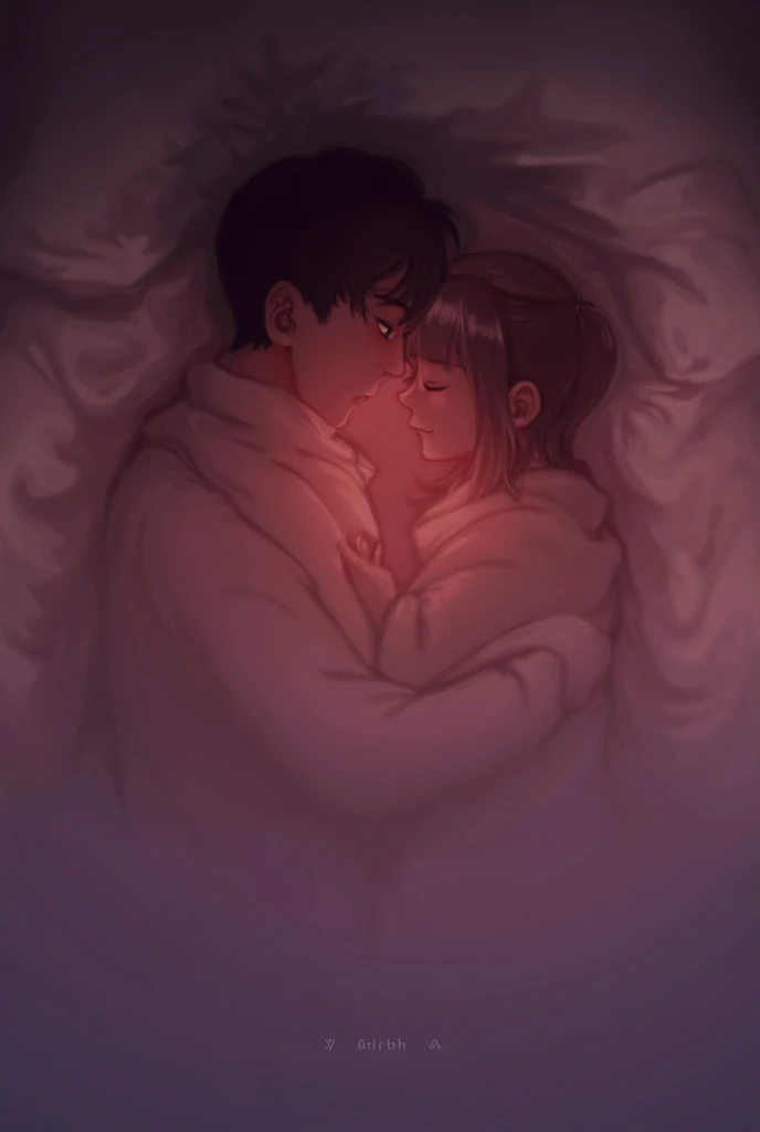 A beautiful cold night. Raining outside ,it was a very nice weather. A boy and a girl is laying on the bed under the blanket...they are planning their futures and dreaming about it. The windows are open .window open and beautiful  view
