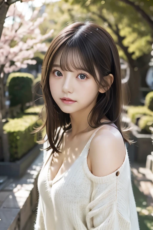 ((8K、Super detailed、highest quality))、(((beautiful girl)))、17 years old、Japanese、cute、bangs、(Depth of written boundary、Ultra-realistic:1.2)、(UHD、Realistic Textured Skin、Anatomically correct:1.3)、(super beautiful、blouse:1.5)、gravure、looking at the camera、Hokkaido、spring