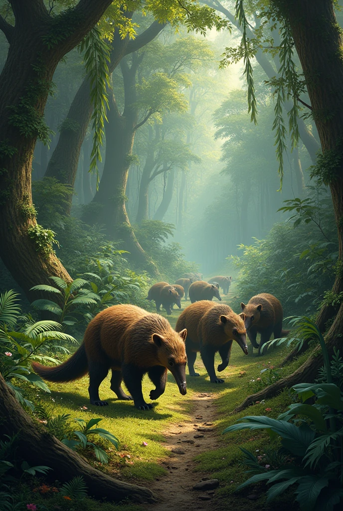 Beautiful forest, beautiful animals in fantasy style