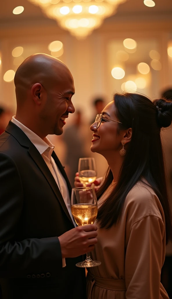 Casal latino, irreverent, happy, celebrating another wedding anniversary at a bar with friends

(best quality,4k,8k,highres,masterpiece:1.2),ultra-detailed,(realistic,photorealistic,photo-realistic:1.37), vibrant colors, studio lighting, bokeh, lively atmosphere

portrait, party, joyful celebration, dancing, laughter, drinks, toasting, music, Latin music, salsa, cocktails, colorful cocktails, glasses clinking, smiles

beautiful detailed eyes, radiant smiles, stylish outfits, festive attire, elegant dresses, dapper suits, high heels, fashionable accessories

[bar], [friends], [festive decorations], [confetti], [balloons], [bartender], [cocktail shakers], [dance floor], [live band], [party hats]

[Latin atmosphere], [fiesta vibes], [happy atmosphere], [energetic], [cheerful ambiance], [exciting night], [fun-filled], [memorable evening]

[celebratory toast], [laughter and joy], [candid moments], [dancing couples], [people socializing], [merry vibes], [joyous conversations], [lively interactions]

[Latin American culture], [romantic atmosphere], [Latin dancing], [cultural diversity], [fusion of traditions], [authentic cuisine], [Latin passion]

[decorative lights], [colorful spotlights], [warm ambiance], [dramatic shadows], [glowing neon lights], [festival atmosphere]

Remember, try to include at least 5 additional details and make sure the prompt flows well together. Feel free to adjust the wording or add/remove certain tags to make the prompt more personal.