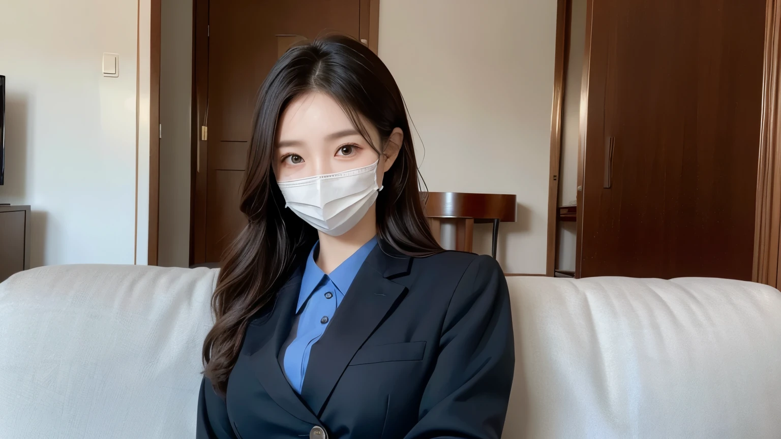 Beauty， front view，Suit，Face mask，living room，Vision，