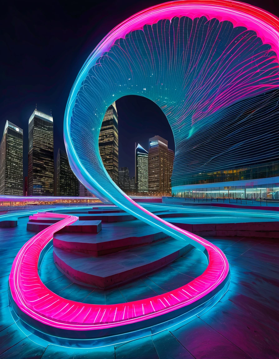 An enigmatic visualization of a the monument’s immense scale within Möbius Strip Realities, layered with Quantum Probability Waves and manifested via Psychedelic Synesthesia Encoding, pulsing with neon pink and electric cyan rhythms