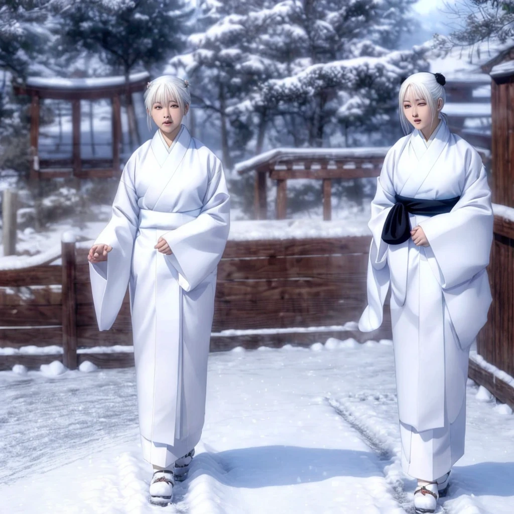 uraume,1girl,white hair,
kimono,haori,kesa,
snow,snowstorm,ice,