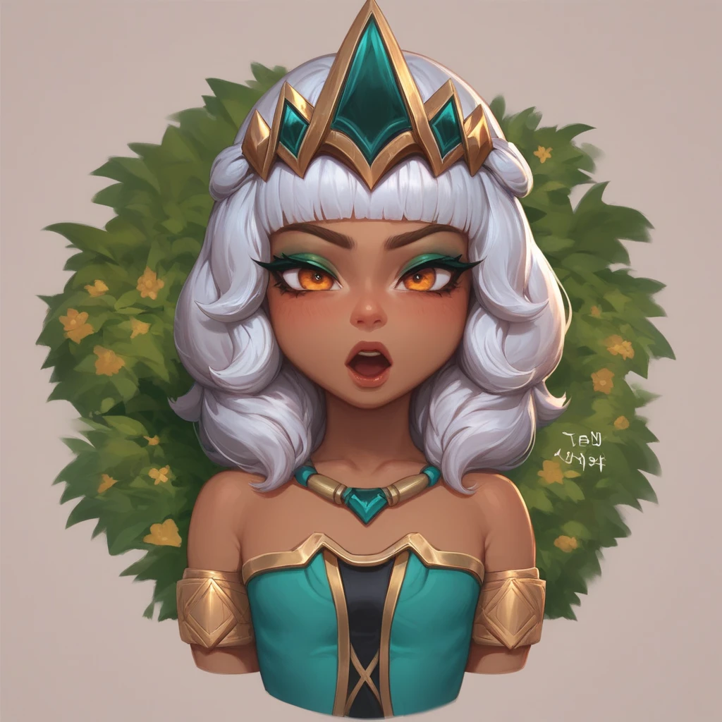 ((Glamour Portrait)),(score_9, score_8_up:1.1),score_7_up,1girls,qiyana \(league of legends\),
Qiyana Yunalai, silver-white hair, dramatic eye makeup, golden eyeshadow, dark eyeliner, turquoise eyes, amber eyes, golden-orange eyes, regal aura, majestic aura, Empress, Imperial Majesty, Highness, Arrogant, Confident, Charismatic, Ambitious, Commanding, Impressionable, Choosy, Discerning, Radiant, Elegant, Stunning, beautiful, Tiara, Crown, Gold headband, Decorative headpiece, Sleek, High-ponytail, Regal, Stylized, Athletic, Curvaceous, Defined muscles, Graceful, Well-proportioned, Tribal markings, Regal attire, Elemental Powers, Elemental Abilities, commanding stance, Confident expression, Royal, prestige, prestigious, , Sovereign, mature personality, very feminine, deep brown skin, dark brown skin,  Full-body,Detailed, Fantasy art, League of Legends, Cinematic, Epic, Highly detailed, Digital ,defeated,moaning ,text, effects,effect lines , tiny penis,glorious,glory, ,smegma,enthralled in ,worshipping,,full body,shota,straight shota,young short boy,full body 