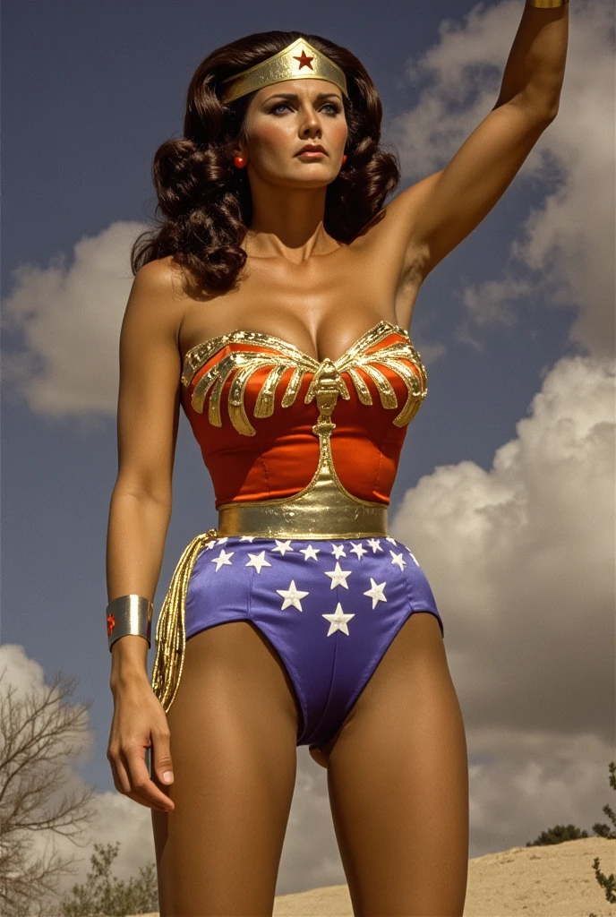 Wonder Woman, Linda Carter stands,  raise your arm 