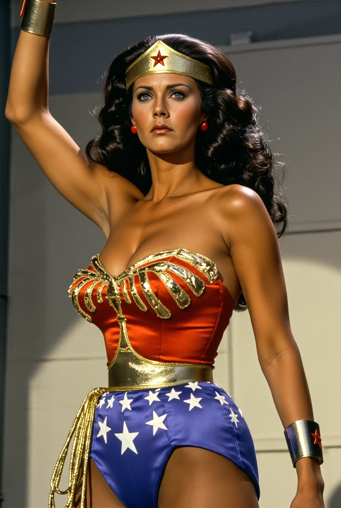 Wonder Woman, Linda Carter stands,  raise your arm 