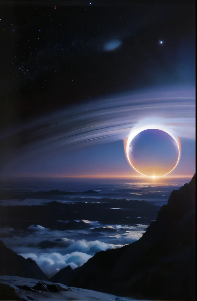 a view of a planet with a ring of light in the middle, in the astral plane ) ) ), portal in space, portal to outer space, majestic interstellar portal, portal to another universe, interstellar infinity portal, world seen only through a portal, wormhole, black hole event horizon, magic portal in the sky, hollow earth, luminous black hole portal