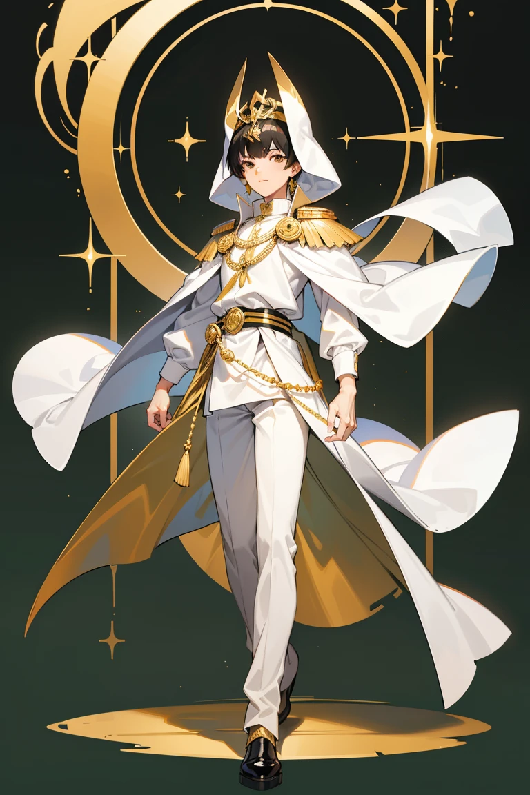  men,18 years old, gold ornaments , white cloak ,Green Long Sleeve Shirt,Short hair,Black hair,Full body,Pharaoh Costume,พื้นหลังสถาปัตยกรรมEgyptian , Judge,Egyptian ,Hell background 