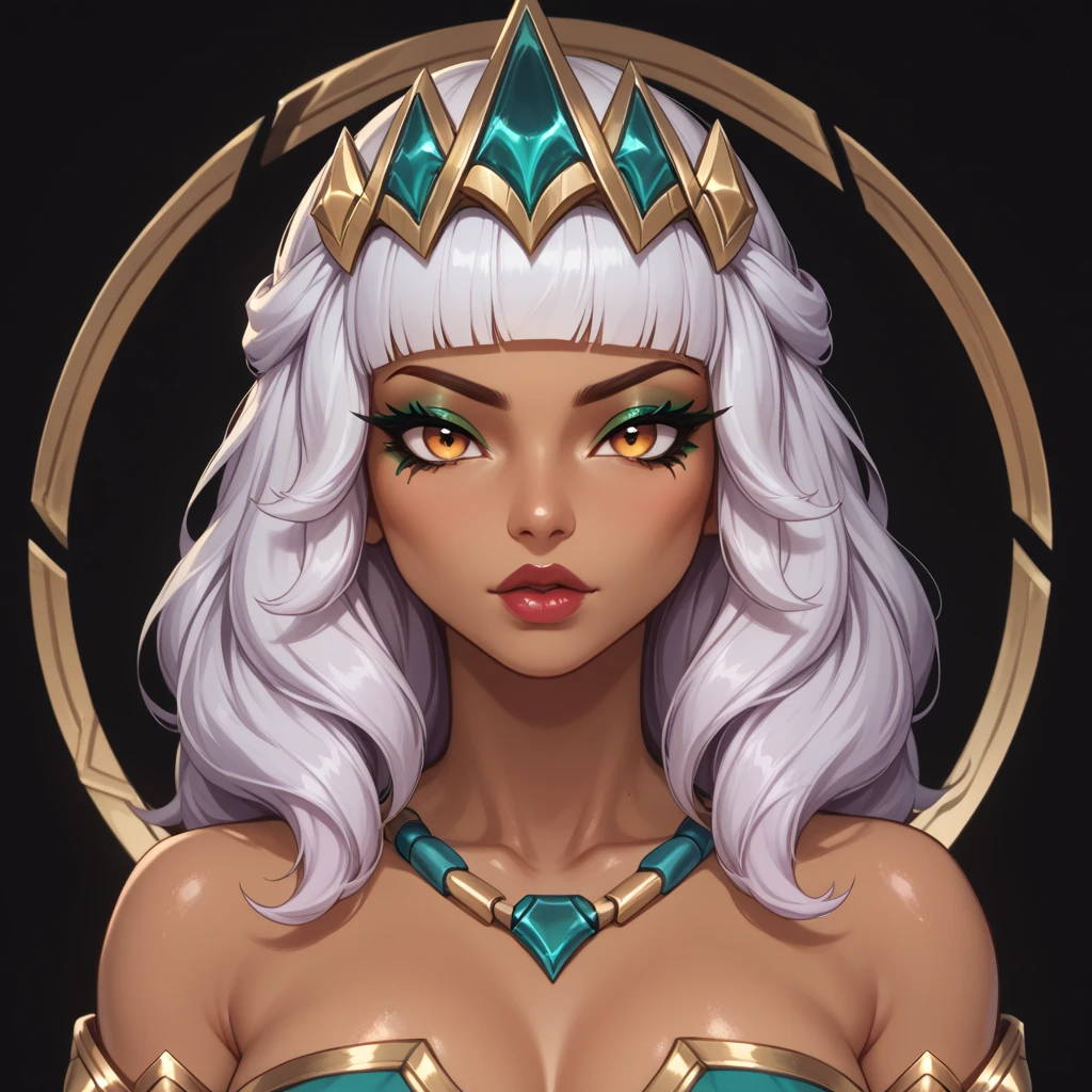 ((Glamour Portrait)),(score_9, score_8_up:1.1),score_7_up,1girls,qiyana \(league of legends\),
Qiyana Yunalai, silver-white hair, dramatic eye makeup, golden eyeshadow, dark eyeliner, turquoise eyes, amber eyes, golden-orange eyes, regal aura, majestic aura, Empress, Imperial Majesty, Highness, Radiant, Elegant, Stunning, beautiful, Tiara, Crown, Gold headband, Decorative headpiece, Sleek, High-ponytail, Regal, Stylized, Athletic, Curvaceous, Defined muscles, Graceful, Well-proportioned, Tribal markings, Regal attire, Elemental Powers, Elemental Abilities, commanding stance, Confident expression, Royal, prestige, prestigious, female focus, Sovereign, mature personality, very feminine, deep brown skin, dark brown skin, Full-body,Detailed, Fantasy art, League of Legends, Cinematic, Epic, Highly detailed, Digital painting, top beastiality,canine ,anthro canine,canine furry kissing 