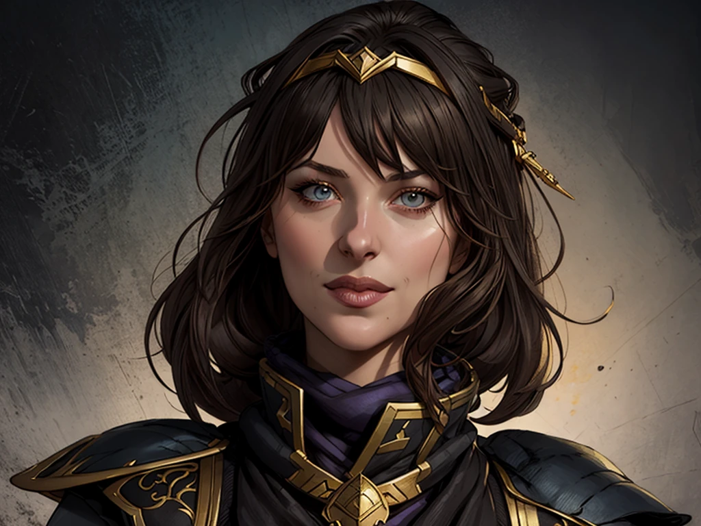(masterpiece), best quality, expressive eyes, perfect face, detailed eyes, dark fantasy,, barbarian warrior, cleavage, black and gold  outfit, massive snoopy breast, badass woman, sensual , 