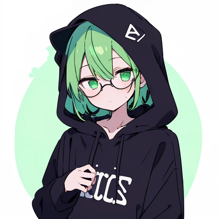  1 boy、 short hair、 multi-colored hair、 green hair、white色の髪、 hoodie (white、black)、Glasses