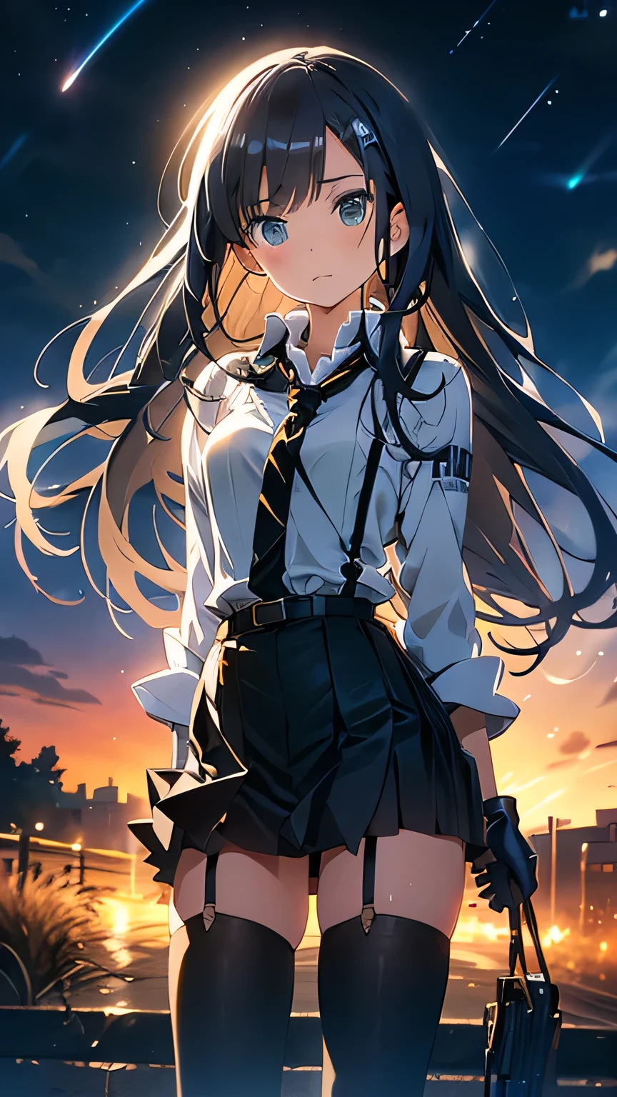 High Quality , masterpiece, super high res, ( realism: 1.4), oil painting style , movie lighting, , I stood on an empty asphalt road and watched it.., and、flying crane suspenders Big Breasts Small Face lying on the bed looks up sweat belt buzzer 脇sweat black hole gloves suit miniskirt garterbelt Foot Link ズボンのbelt place hands on back uneasy expression looks up uneasy expression Knee-length knee socks Knee-length socks garter belt garter Garterbelt on thighs, place hands on back restrict handcuffs Cable ties Cable ties on thumbs big breasts