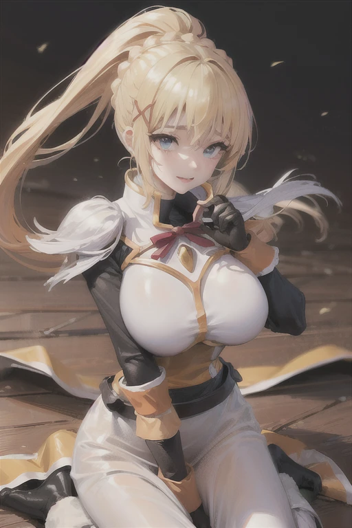 Darkness、KonoSuba、Blonde、High ponytail、gigantic breasts、aroused,see-through,best quality,