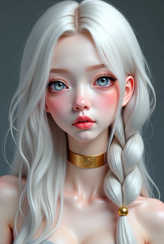 (Realistic painting style:0.9), masterpiece, Highest quality,  Absurd, View your viewers, alone, (グレーbaby doll:1.5),  Bronya Zajczyk, Red pupils, Large Breasts, Long Hair, Grey Hair, bangs, Grey Eyes, Earrings, Drill Hair, Hair between the eyes, hair ornaments, ( doll:1.3), See through, bed, Expressionless