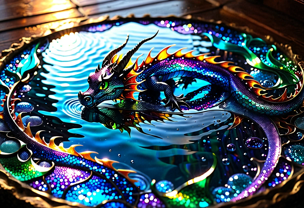 dragon　 dragon 　The ocean's beautiful　element　 jelly-like ocean, Amazing depth,　Bubble　swim　In the sea　 glitter　reflection、 stained glass　Glass　water　waterの中　 beautiful　 in the sea　water中　scale