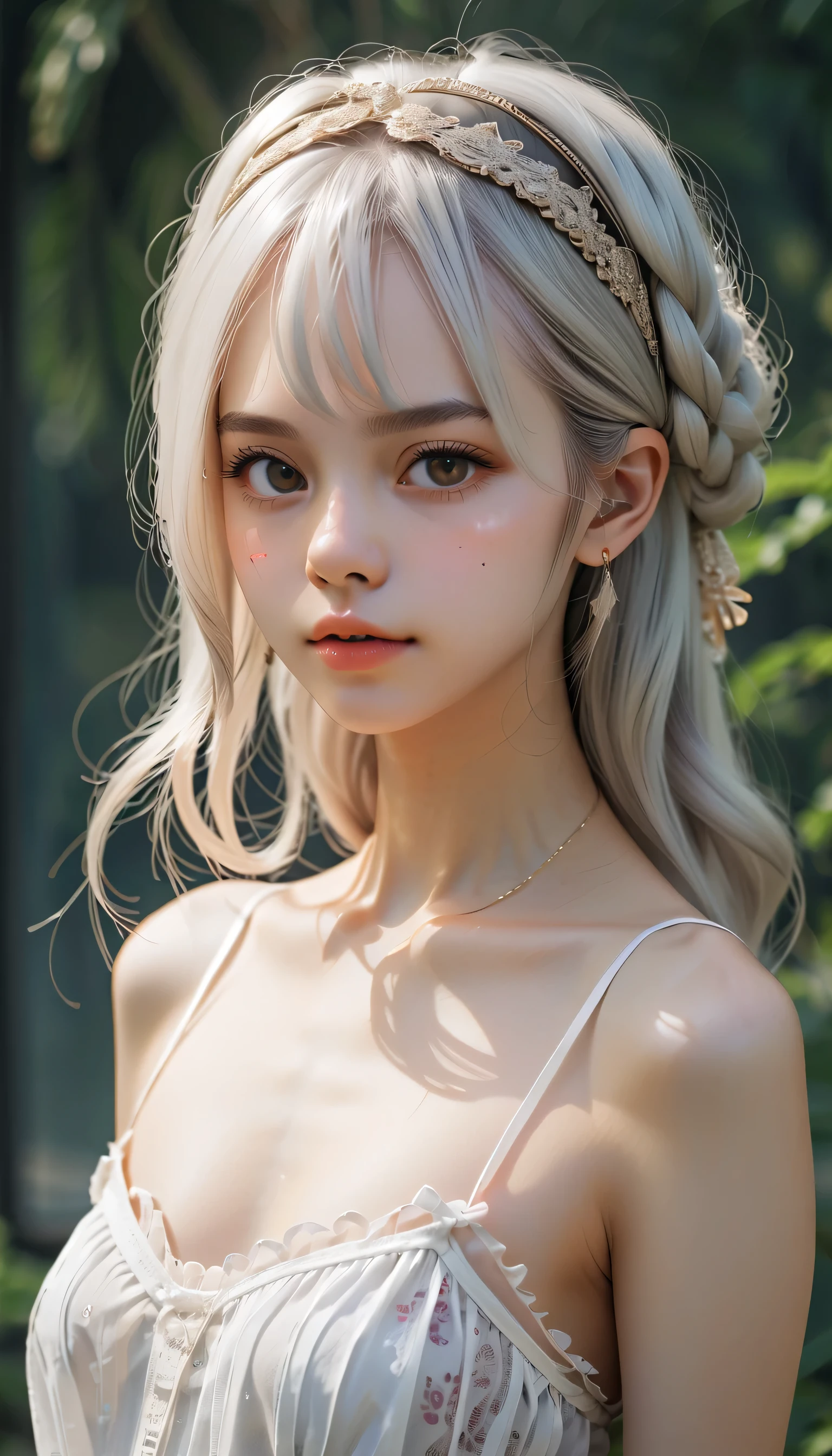 (кинематографическое фfromо:1.3) from (Фfromо до бедер:1.3),(skinny:1.3) Beautiful  girl, (complex white hair), высокодеталfromированная текстура кожи, realistic texture кожи, смfromрит прямо в камеру, (смfromрит на зрителя) ), pout, , shine, Dramatic, Dreamy, pastelный цветочный сад, elegant, Strange, gentle, Высокодеталfromированный, difficult, Цифровая фfromография UHD, Fantasy theme, skinny shoulders, фfromо до колен , beautiful young girl, big, Beautiful body, высокодеталfromированный снимок в полный рост, Dreamy, pastel, watercolor, Strange, gentle, detailed hair band, высокодеталfromированная текстура, realistic texture, digital painting, высокодеталfromированная фfromография, (art deco: 1 .хfromоралfromм:1.3),(Классический реалfromм:1.3),(Fujifilm Superia:1.3),, свет золfromого часа,