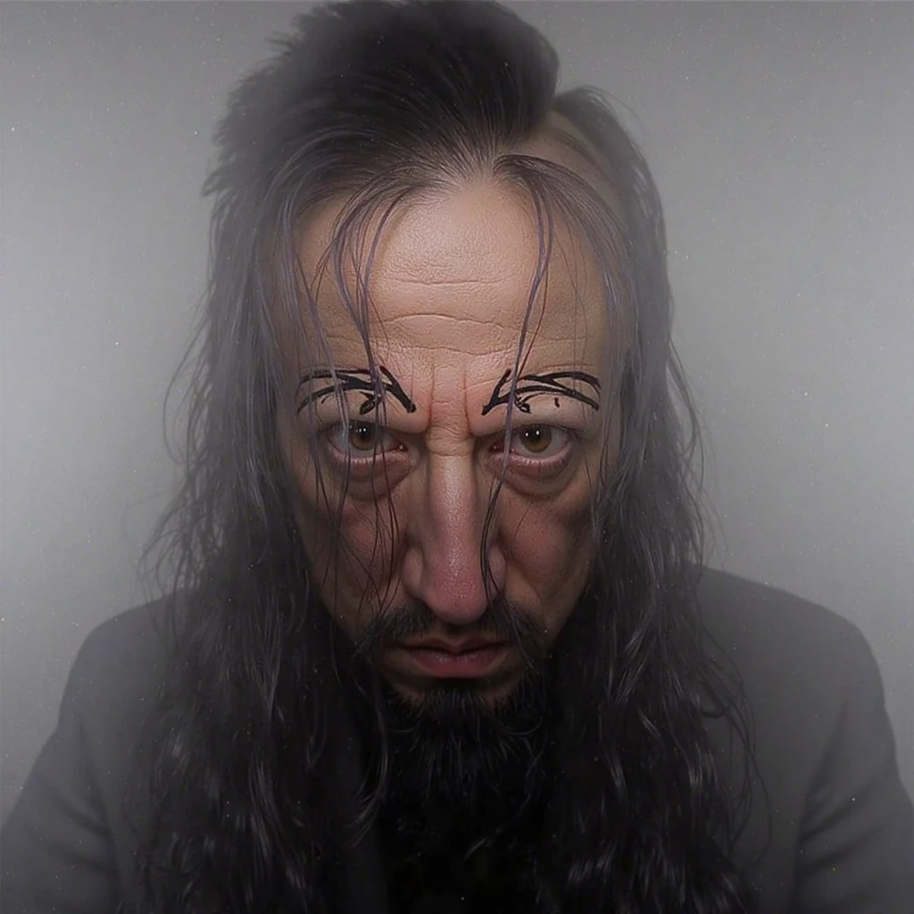 Portrait of Draxtar, a brooding man with disheveled black hair tied back in a rough ponytail, long unruly beard, sharp facial features, dramatic lighting, chiaroscuro, cinematic, high contrast, moody, intense, gritty, hyper-realistic, 8k, best quality, masterpiece, professional, photo-realistic, ultra-detailed, cinematic lighting, dramatic shadows, cinematic composition, chiaroscuro lighting, dark and moody atmosphere
